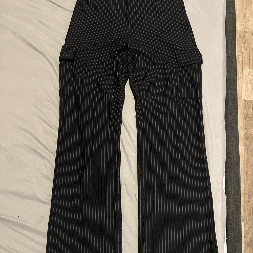 Black Pinstripe Straight Leg Pants
